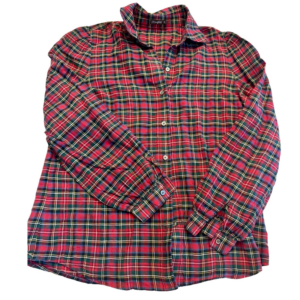 J McLaughlin Plaid Shirt‎ XS Red Tartan Stretch Cotton Button Up